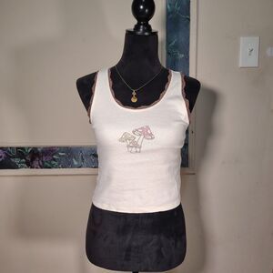Lace Trimmed Mushroom Graphic Tank Top Wmns Small/T478